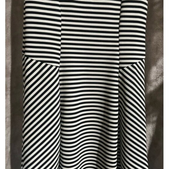 Beige by ECI Black White Striped Sleeveless Fit Flare Horizontal Diagonal Dress - Picture 10 of 12